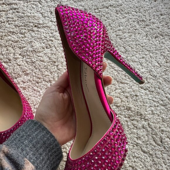 Hot Pink Rhinestone Betsey Johnson heels - Picture 2 of 7
